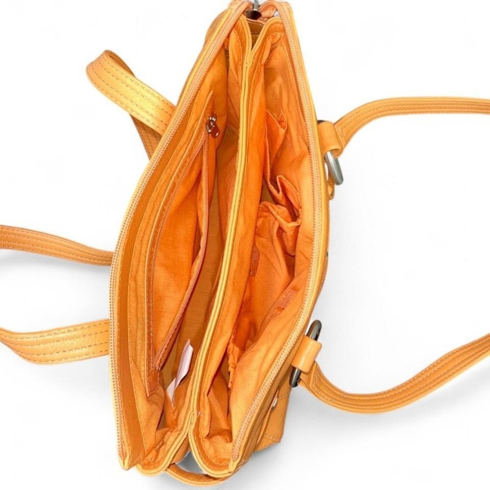Stone Mountain Leather Purse Orange Satchel Storage Pockets - Picture 5 of 7